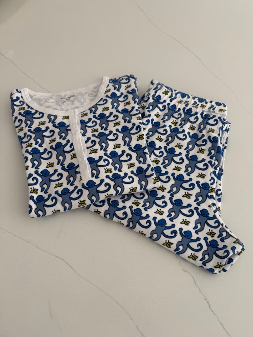 Roller Rabbit Blue Monkey Pajama 2 Piece Long Sleeve Long Pant Sleepwear